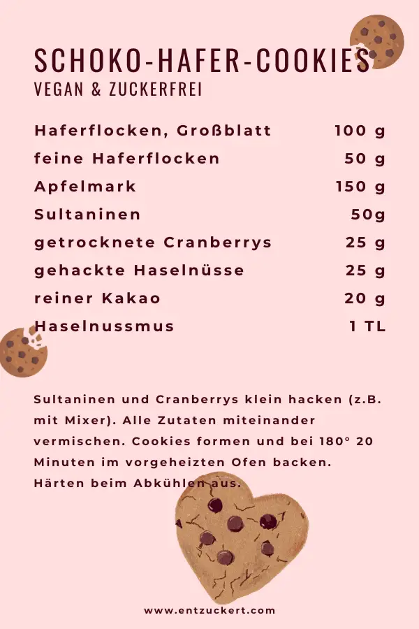 Vegane Schoko-Hafer-Cookies ohne Zucker: Schokokekse-Rezept | ENTZUCKERT