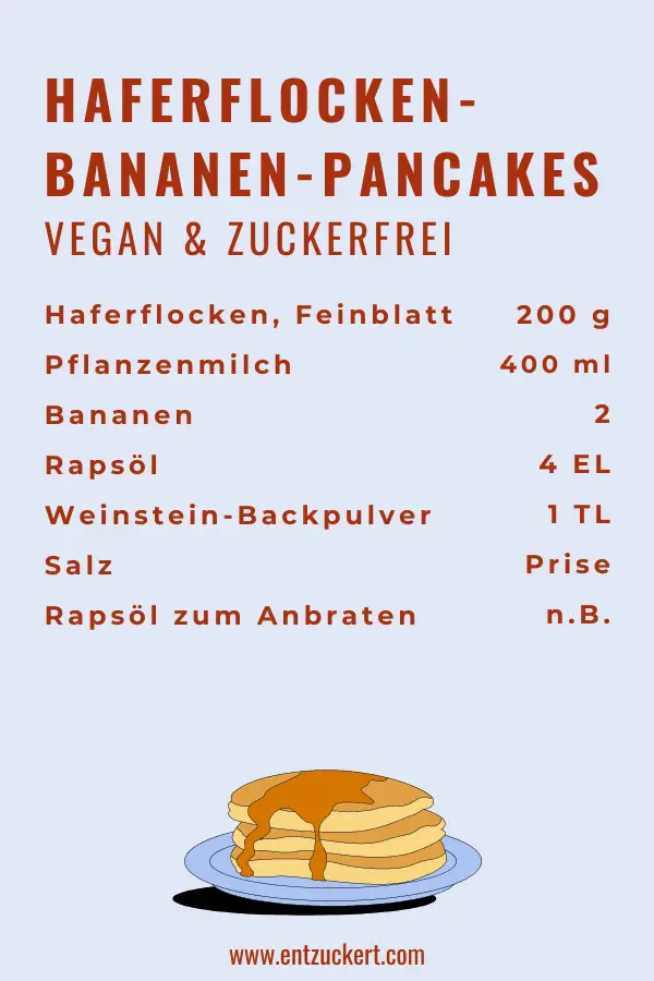 Vegane Bananen-Haferflocken-Pancakes ohne Mehl & Zucker | Zuckerfreies Rezept von ENTZUCKERT 